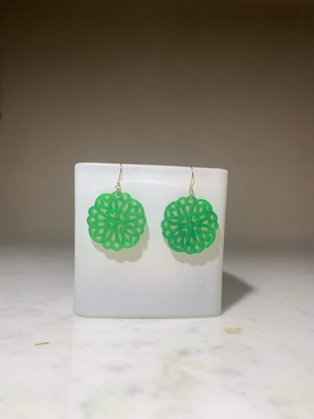 14 k Jade  Drop Earrings